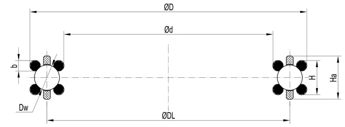 WBL圓鋼絲四點(diǎn)球結構系列（單面滾道）結構圖